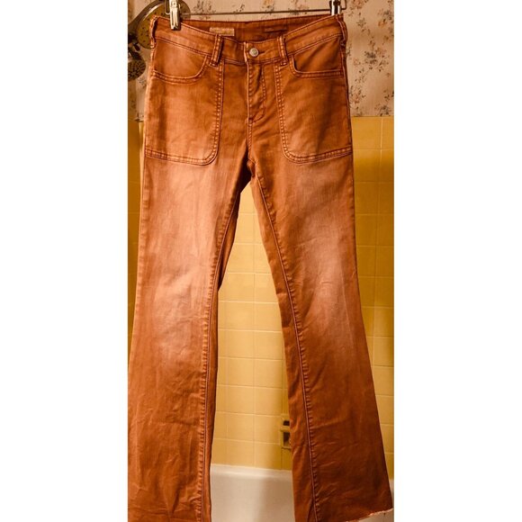 Anthropologie Pilcro The Low-Rise Icon Flare Jeans Burnt Bronze Size 25 - Picture 6 of 10
